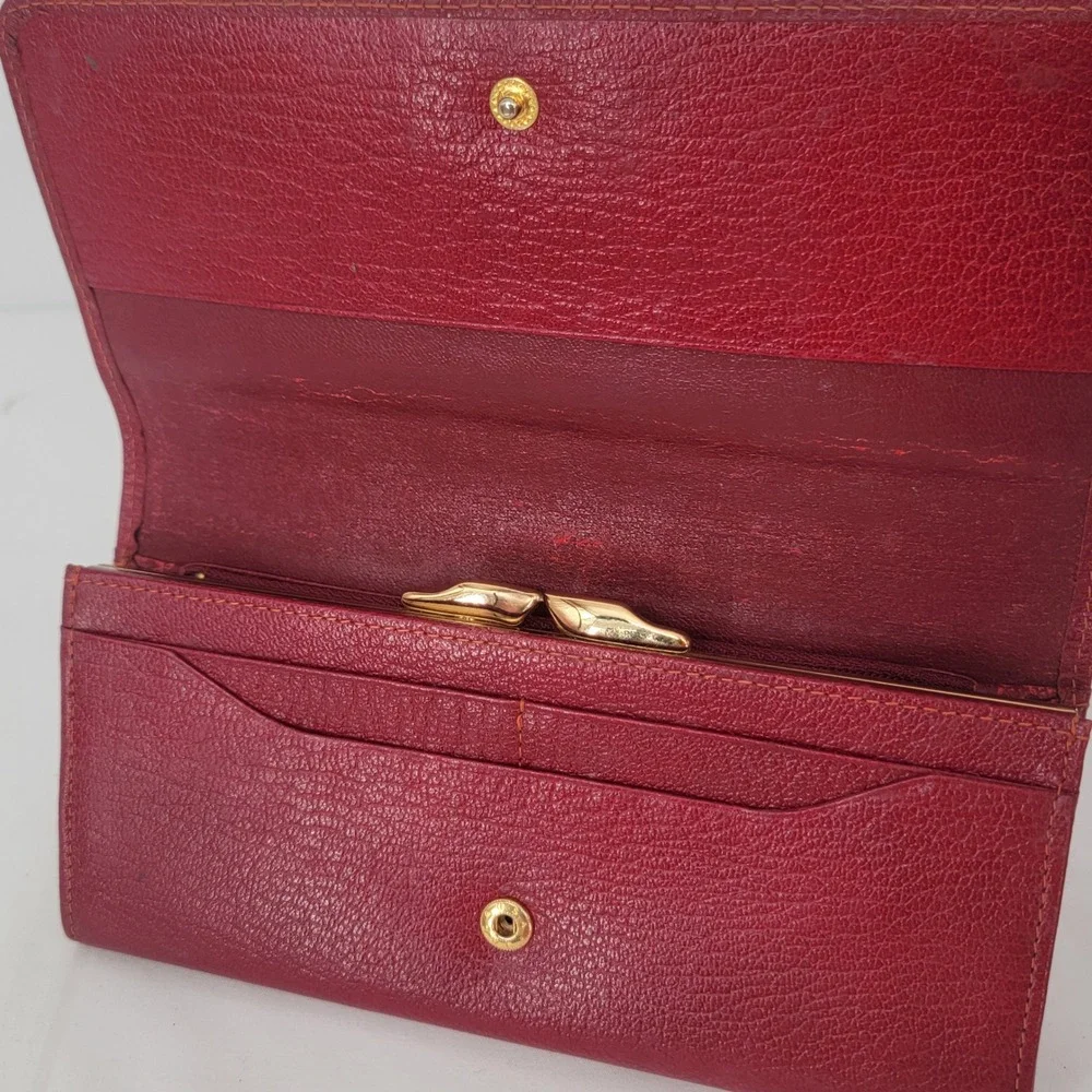 Valentino Pasini Red Leather Long Kiss Lock Wallet Gold Tone Hardware
